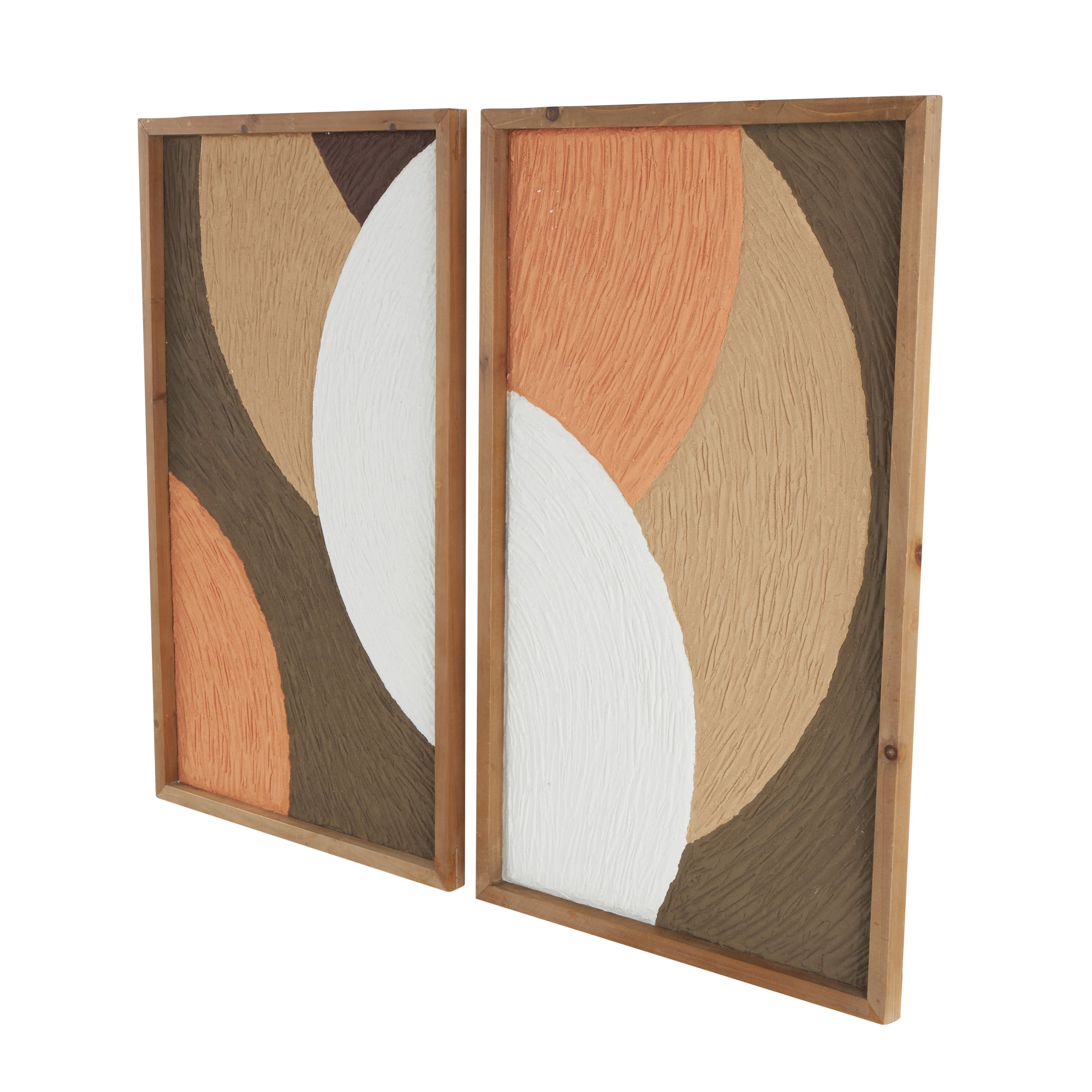DecMode Brown Wood Overlapping Circles Geometric Wall Decor with Orange and White Accents (2 Count)