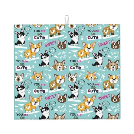 

Vsdgher Dogs Print Dish Drying Mat Kitchen Counter Mat Dish Drying Pad for Dishes Utensils Pots and Pans 16 x 18