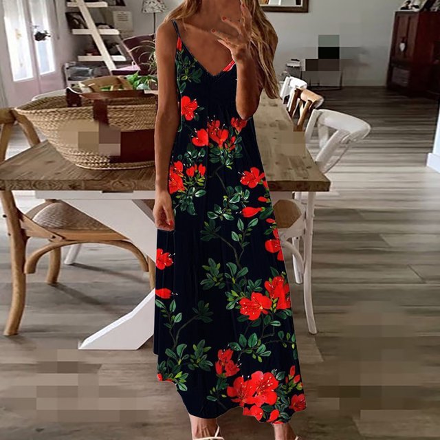 Fankiway Robe Longue Décontractée Sans Manches à Col en V à Rayures Imprimées, Robe de Plage pour Femmes Grande Taille