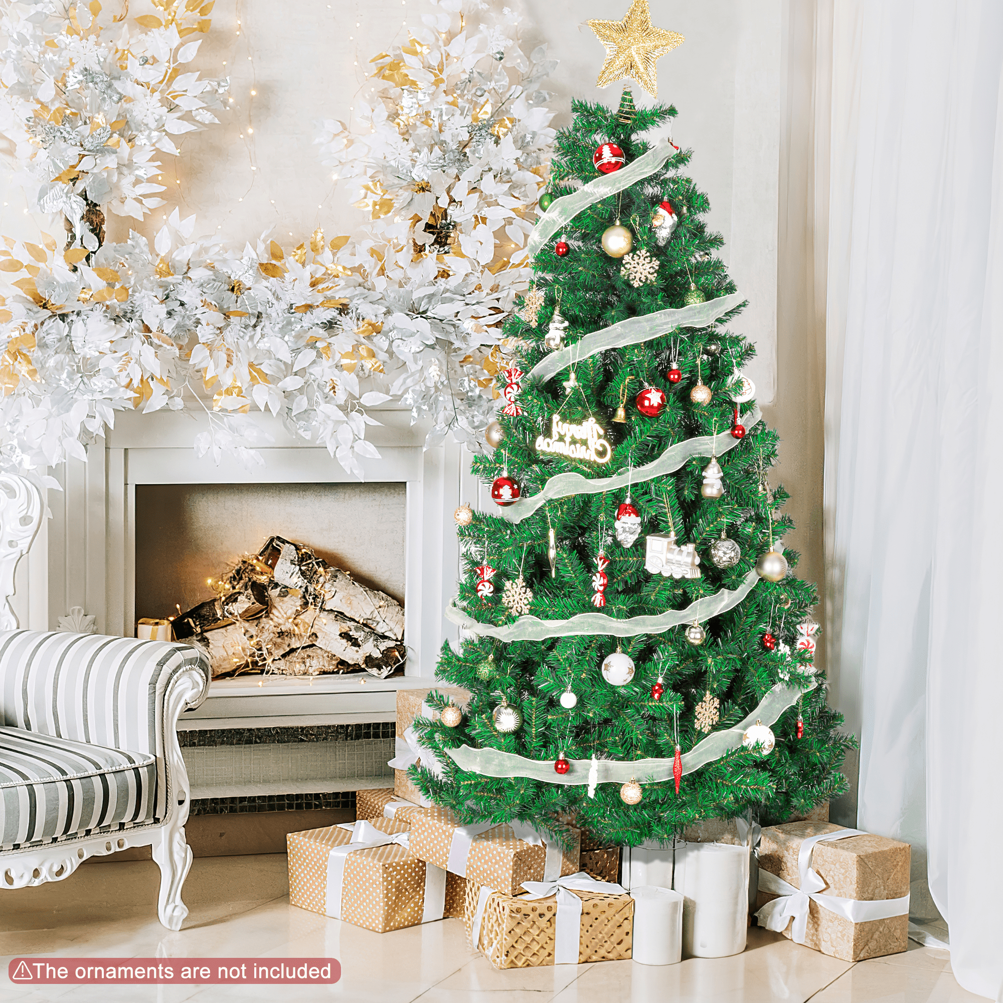 GIKPAL 6FT Artificial Christmas Tree W/ 800 Tips, Holiday Xmas Tree for Indoor Outdoor Decor, Fir Christmas Tree with Metal Base - Green
