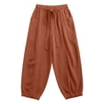 thumbnail image 7 of Aboser Cotton Linen Pants for Women Casual Straight Leg Lounge Pants Lightweight Drawstring High Waisted Trousers Loose Fit Plain Pants with Pockets, 7 of 7