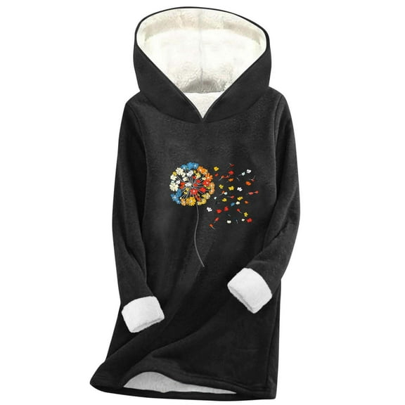 Sexlip Women's Hoodies, Sherpa-Lined Pullover Sweatshirt Thermal Warm Daily Wear Cozy Hearts Print Tunic Tops with Pockets Black XXL
