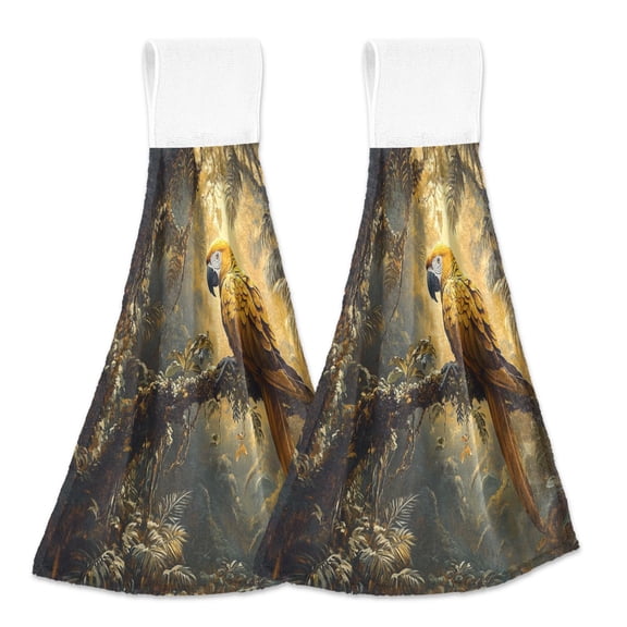 BZSMCE Hanging Hand Towels Fashion Jungle Jewel Pattern 2-Pack - Velcro Style Bathroom Kitchen Towels