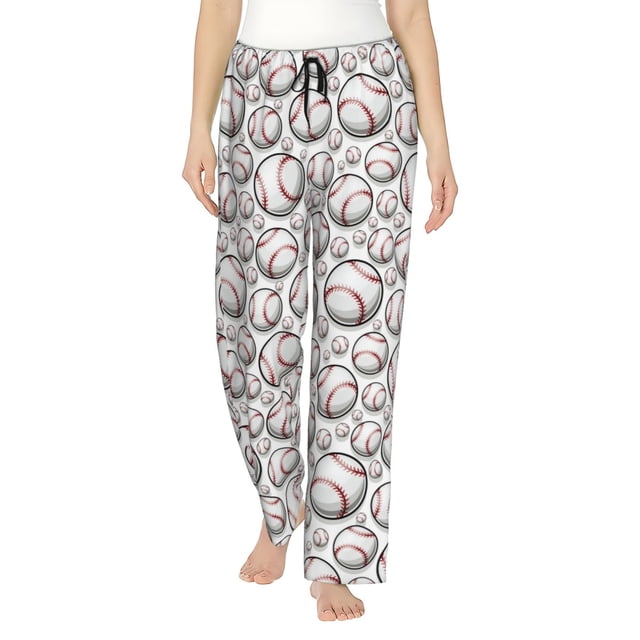 Fotbe Cute Baseball Pantalones de Pijama para Mujer, Pantalones de Dormir, Pantalones Pj con Cordón y Bolsillos-3X-Large