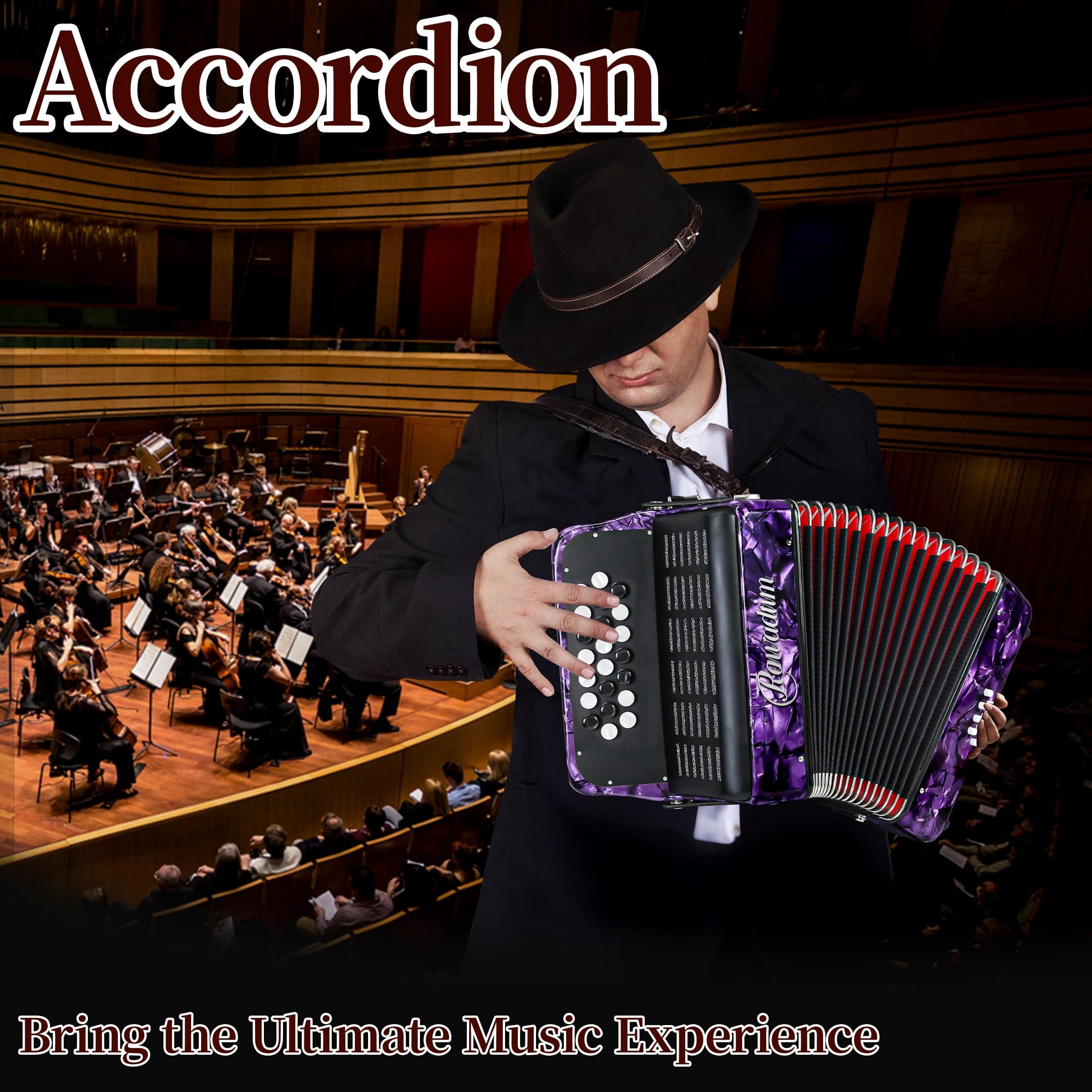 Rowadtim 22 Keys Accordion, 8 Bass Student Piano Accordions Suitable for Beginners and Students; Lightweight and Portable, with  Backpack and Adjustable Straps ( Purple)
