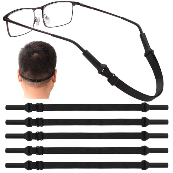OFEFE 6 Pcs Glasses Straps for Sports - No Tail Adjustable Anti-Slip Eyewear Retainer Bands for Men, Women & Kids, Nylon & Silicone Sunglasses Holder (8-13 Inch, Black)