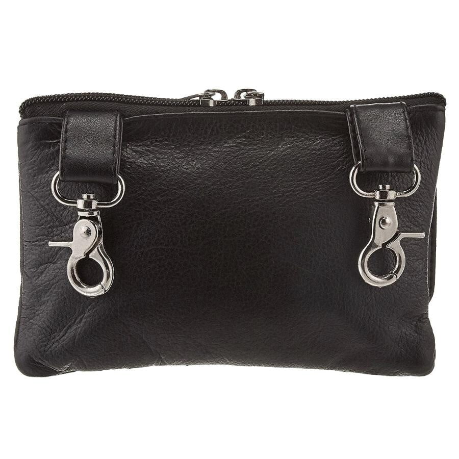 Black Ladies Clip Pouch Purse with Studs, Adjustable Strap, Heavy Duty Lobster Claw Clips, 7.75x5x1