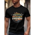 thumbnail image 1 of Camiseta de manga corta para hombre, estilo casual, con cuello redondo, diseño de pájaros del bosque y la montaña., 1 of 8