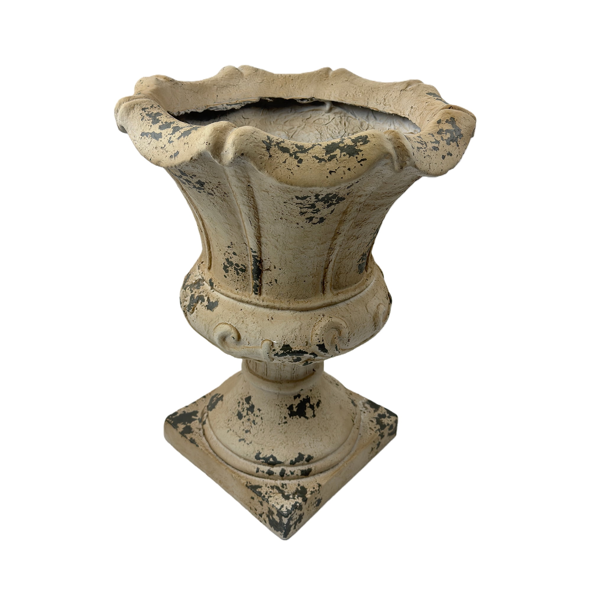 WRXELAN Antique White Planter, Decorative Garden Urn with Drainage Hole, Ready-to-Use Large Plant Pot for Patio, Porch, Lawn, Indoor or Outdoor Gardening, 16.33" Wx16.33 Dx21.45 H