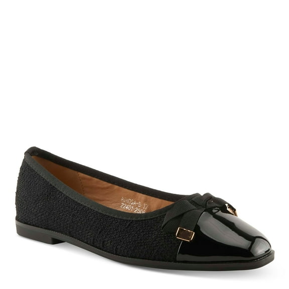 Patrizia Ainosa Women’s Faux Leather and Bouclé Ballet Flats with Bow Detail