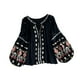 thumbnail image 5 of Blusa bordada para mujer con mangas abullonadas, Top para mujer para vacaciones en la playa en interiores Negro, 5 of 8