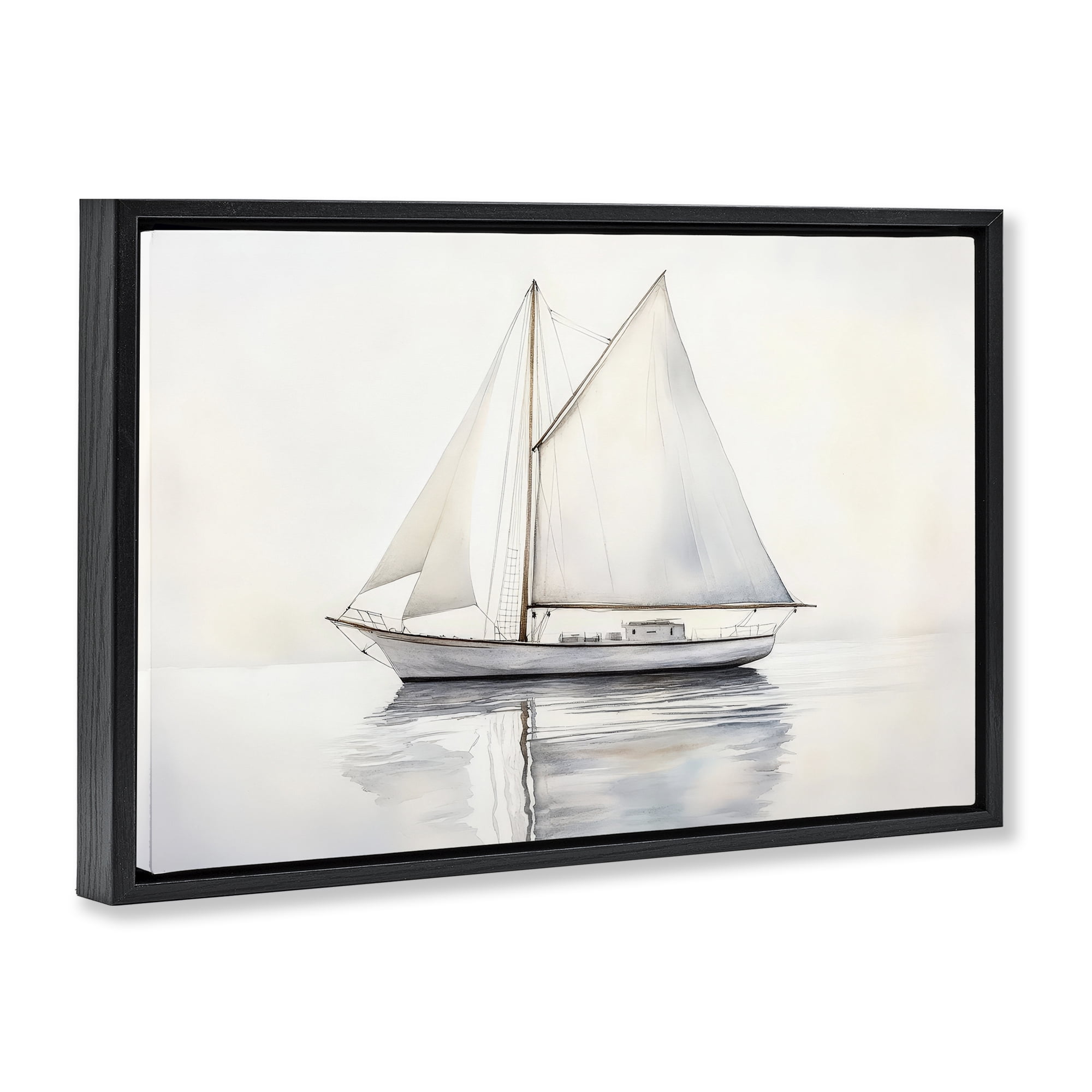 Stupell Industries Neutral Sailboat Reflection Black Framed Floater Canvas Wall Art, design by Petal Prints Design