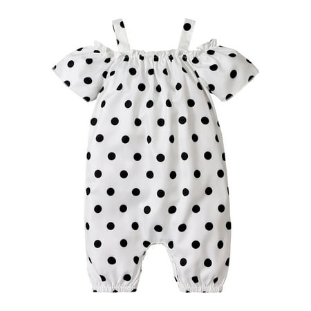 

KIMI BEAR Newborn Baby Girls Jumpsuits 3 Months Newborn Girls Summer Bodysuits 6 Months Newborn Girls Cute Polka-dot Print Sling Jumpsuits White