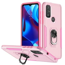 Xhy Moto G Power 2022 Case Military Grade Shockproof Cover Ring Holder Kickstand Support Magnetic Car Mount Dual Layer Protective Phone Case (Pink)