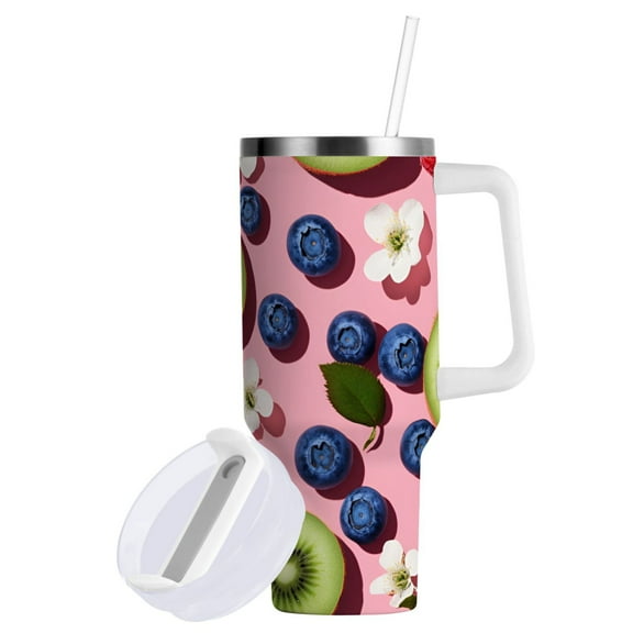 Yayeee 40oz Stainless Steel Tumbler with Straw and Handle Double-Wall Insulated Travel Water Bottle, Pink Kiwi