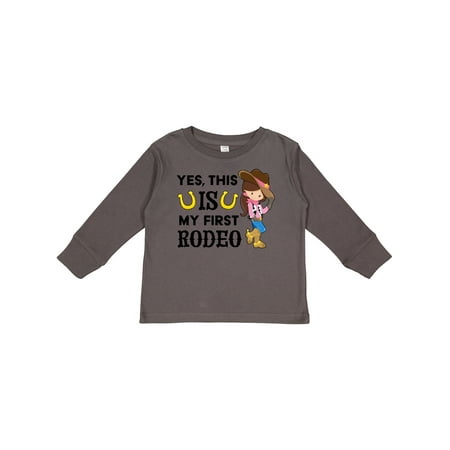 

Inktastic Yes This is My First Rodeo- Cowgirl in Hat and Boots Gift Toddler Toddler Girl Long Sleeve T-Shirt