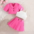 thumbnail image 2 of WRKEKC Girls 2 Piece Outfits Short Sleeve Round Neck Solid Color Blazer Vest and Pleated Skirt 3 Piece Set for 3-9 Years, 2 of 3