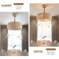 thumbnail image 3 of Bohemian Style Hand-Woven Rattan Cage Ceiling Fan with Remote Control, E26 Bulb Base, Modern Farmhouse Ceiling Light for Bedroom, Living Room & Kitchen, Natural & Gold, 3 of 12