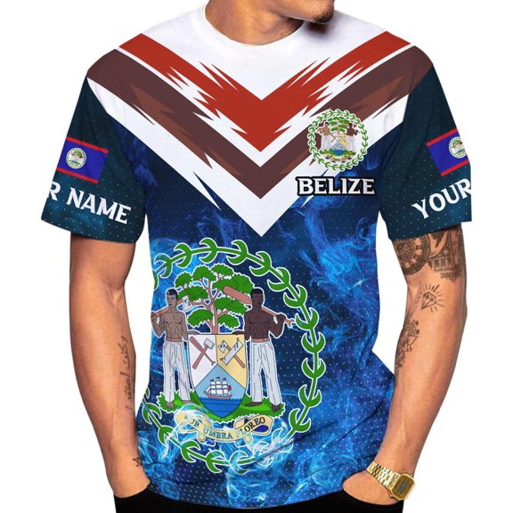 Personalized Belize Shirt for Men and Women, Coat of Arms of Belize Flag Flag Shirt, Belizean Country Flag Gift (T-shirt, S)