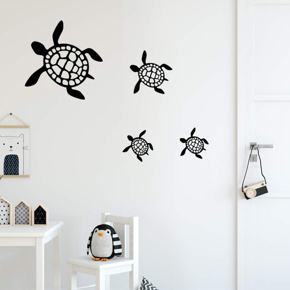 Autocollant Mural en Vinyle - Tortues - 17 Pouces x 30 Pouces - Design Moderne Mignon de Tortue pour Amoureux des Animaux, Maison, Appartement, Chambre d'Enfants, Placard, Porte, Fenêtre, Salle de Jeux, Classe, Crèche (Noir)
