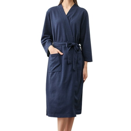

Glookwis Ladies V Neck Sleepwear Nightwear Pajama Lounge Comfy Nightgowns 3/4 Sleeve Kimono Robe Bathrobe Navy Blue XL