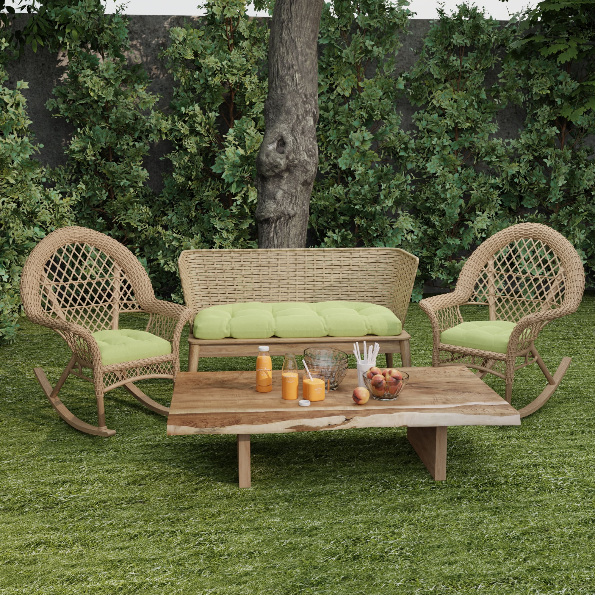 Jordan Manufacturing 44" x 18" McHusk Leaf Green Crosshatch Rectangular Tufted Contoured Crosshatch Outdoor Wicker Settee Bench Cushion