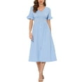thumbnail image 1 of INSPIRE CHIC Robe d'Été pour Femmes Col en V Boutons Manches Flottantes Taille Haute Robe Midi TG Bleu, 1 of 5