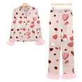 thumbnail image 3 of Women Valentine Heart Print Pajamas Set Satin Trim Long Sleeve Shirt Pants Loungewear Sleepwear, 3 of 4