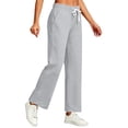 thumbnail image 3 of Sweatpants for Women High Waisted Cotton Linen Drawstring Elastic Waist Trousers with Pockets for Streetwear Casual Outings, 3 of 6