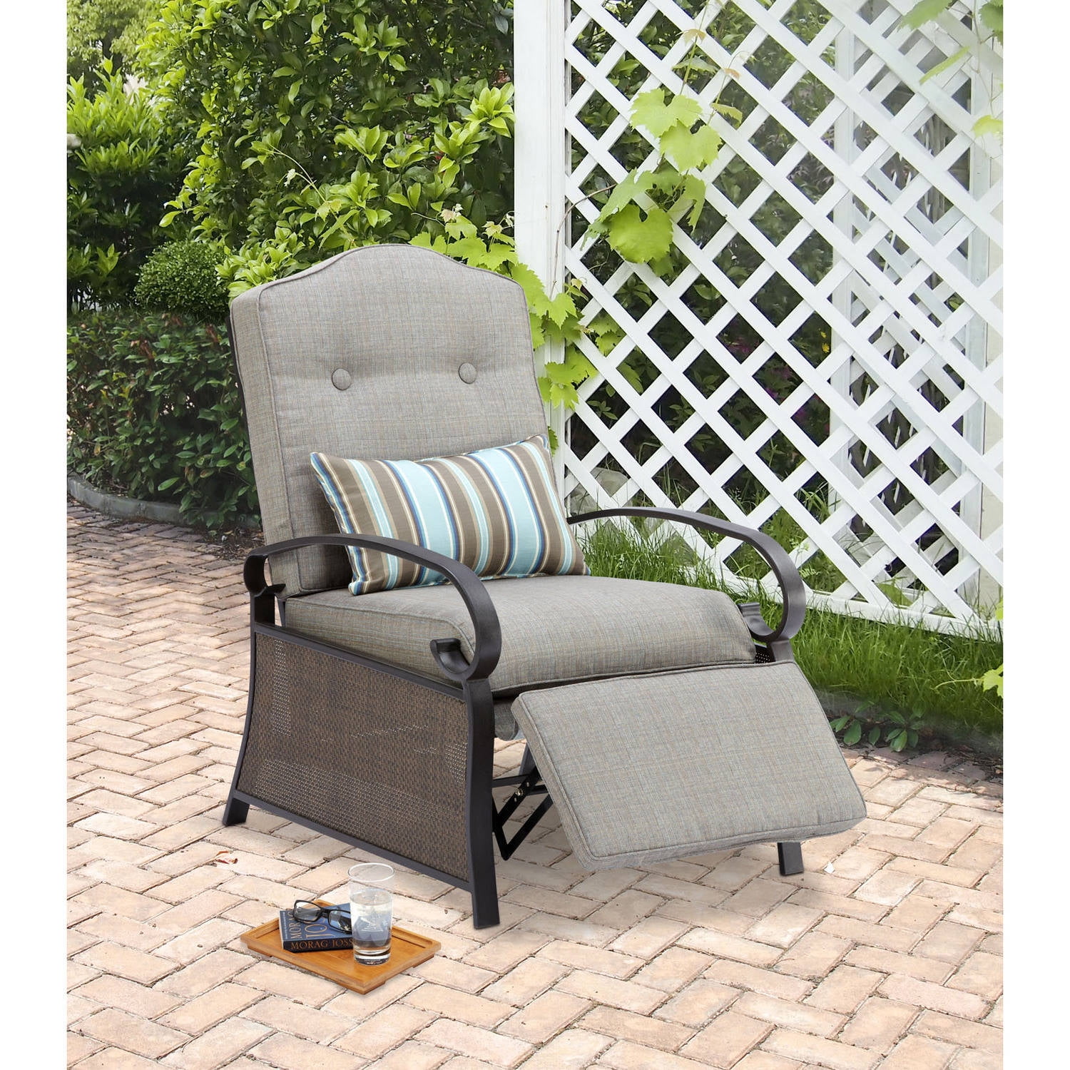 Mainstays Ashwood Outdoor Cushioned Recliner Chair Walmart Com