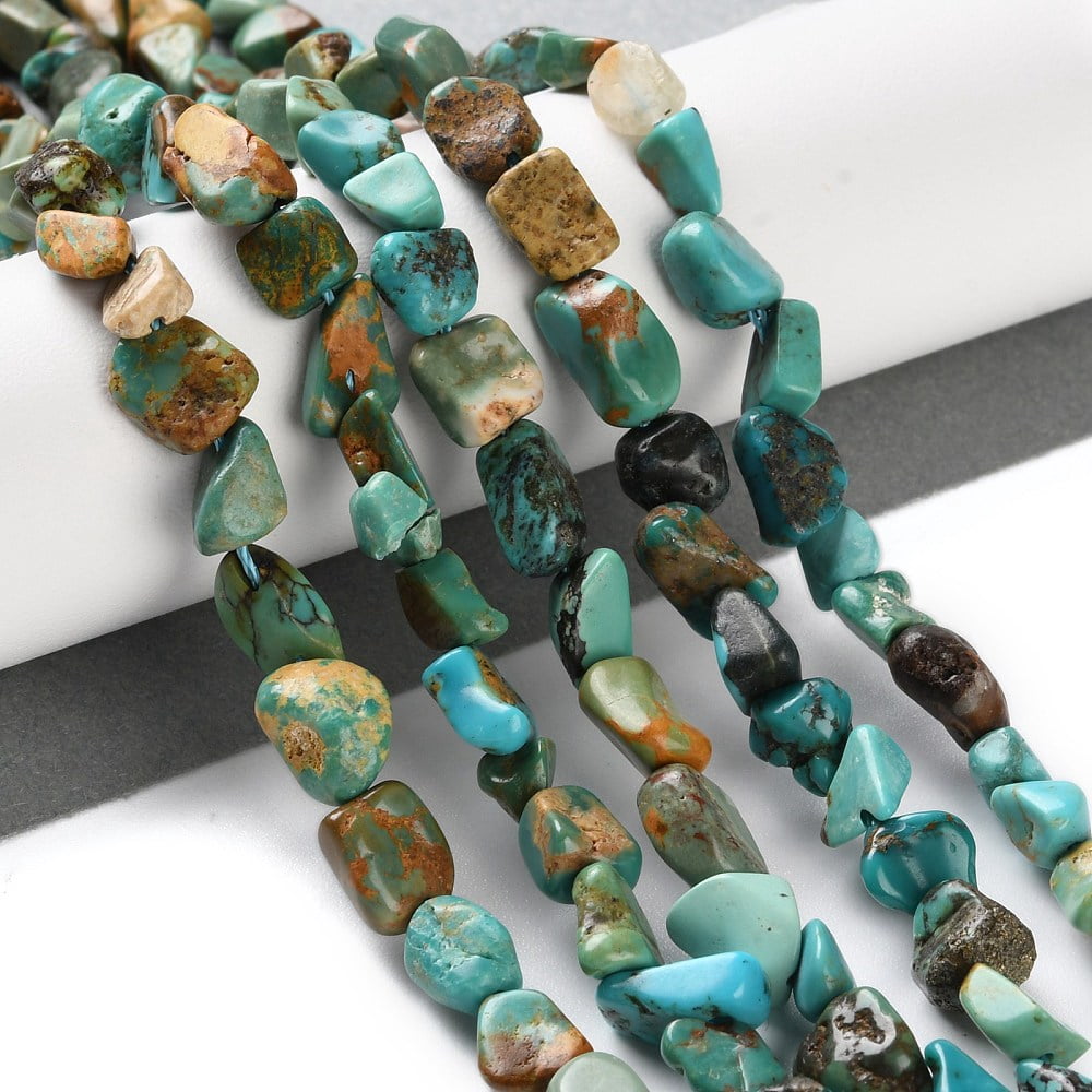 Natural Hubei Turquoise Beads Strands Nuggets Tumbled Stone 4.5~11.5x3~7x3.5~6mm Hole: 1.2mm about 48~68pcs/strand 15.35~15.94''(39~40.5cm)