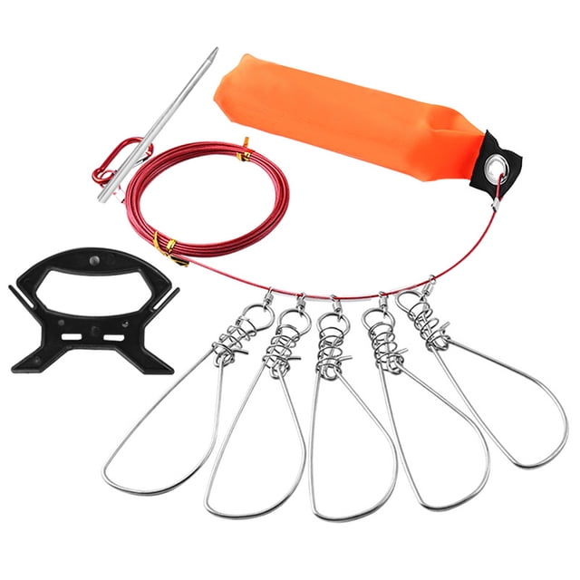Graflsoa Stainless Steel Fish Stringer with 5 Red Buckles, 340 cm Rope, 13.5 cm Buckle Length, 168-187 g Weight, Compact 20*15*3 cm Package