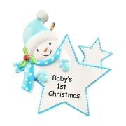 DAMAI 2025 Blue Snowman Resin Ornament, Personalized Baby's First Christmas Ornament, 1st Christmas Ornament Keepsake Gift for Newborn Baby, Christmas Tree Decoration (Christmas Pentagram)
