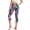 thumbnail image 2 of HELLHERO Hibiscus Flowers Printed Capri Leggings for Women High Waisted Yoga Pants Athletic Workout Leggings with Pockets, 2XL, 2 of 7