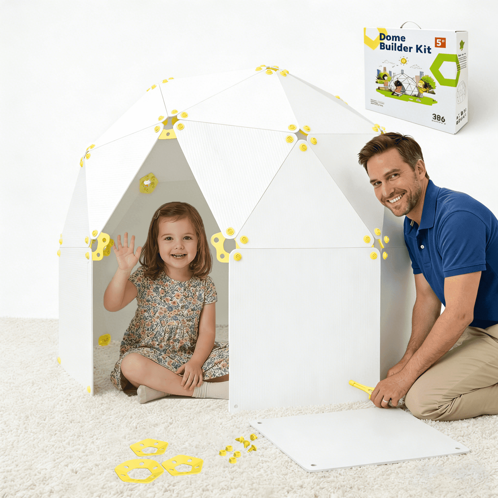 Kraftzoo Fort Building Kit for Kids, 386 Piece STEM Construction Set, 59"x 47" Large Indoor and Outdoor Play Tent Toy for Boys and Girls Ages 5 and up