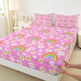 thumbnail image 3 of Manfei Kawaii Floral Daisy Bed Sheets,Cartoon Rainbow King Sheets,Pink White Sheet Set For Girls Kids,Breathable Home Decor,4 Pieces, 3 of 7