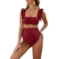 thumbnail image 2 of BadPiggies Maternity Swimsuit Two Piece Square Neck Padded Bathing Suit Pregnancy Swimwear Beach Wear (S, Red), 2 of 8