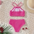thumbnail image 4 of SGMVNU Two Piece Bikini Set for Girls, Crop Bikinis Swim Top with Bathing Bottoms, Kids Swimsuits Summer Beach Pool Swimwear, Size 4-5 Years, Hot Pink 2, 4 of 5