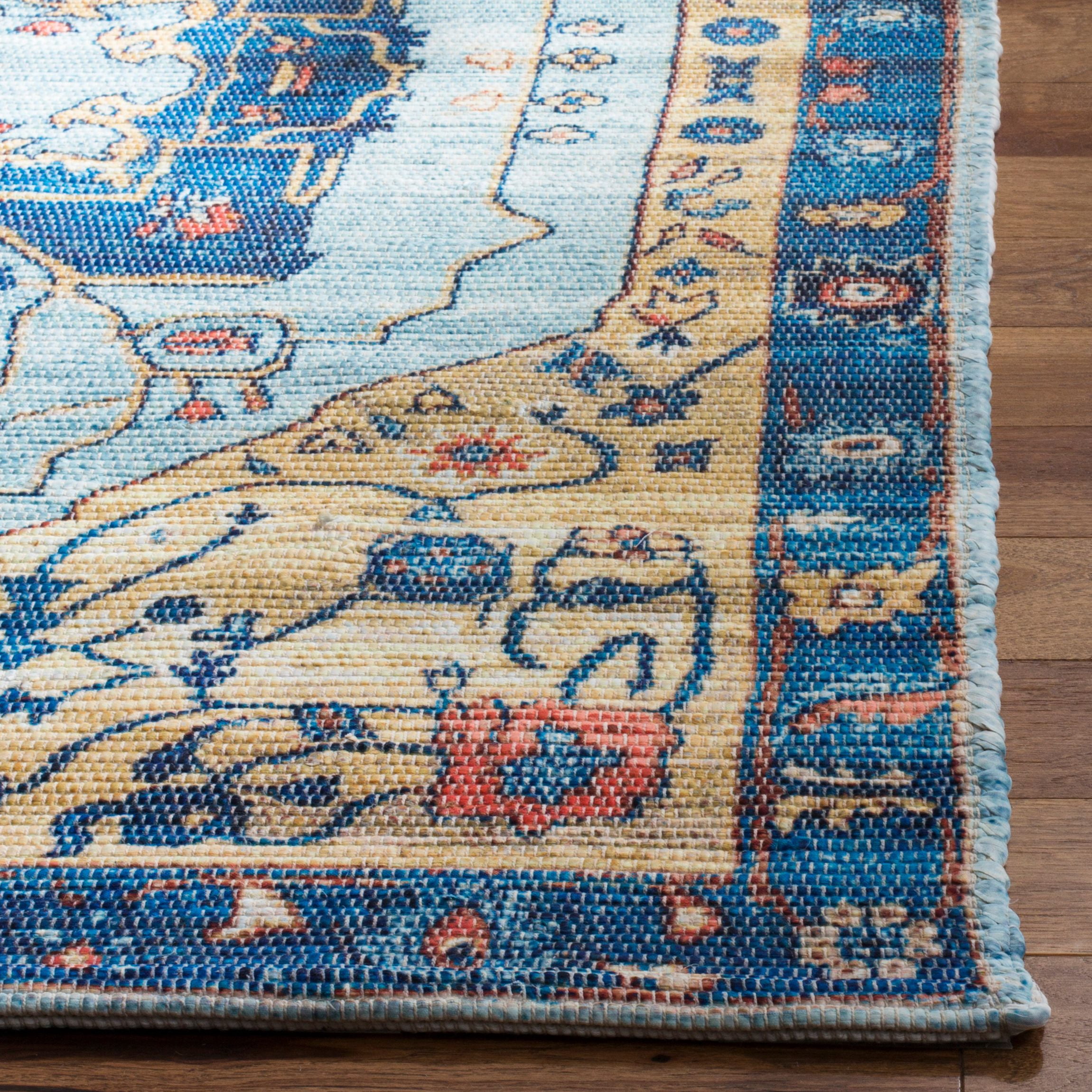 SAFAVIEH Saffron Denica Geometric Cotton Area Rug, Turquoise/Navy, 3' x 5'