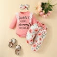 thumbnail image 4 of Coming Home Outfit Girl Newborn Fall 3 Piece Cotton Cute Clothing Set Lace Ruffle Sleeve Letter Romper Floral Pants with Headband, Pink, 9 Months, 4 of 6