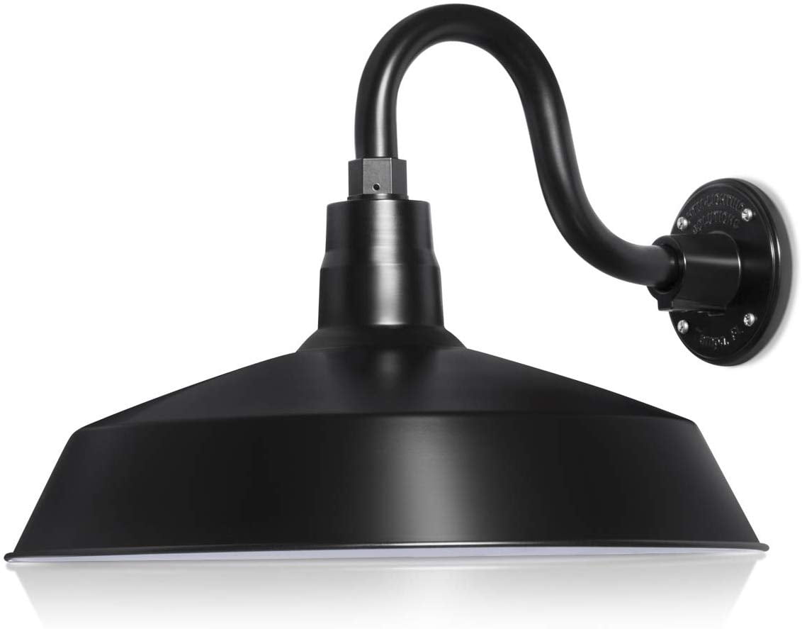 17in. Satin Black Outdoor Gooseneck Barn Light Fixture With 10in. Long