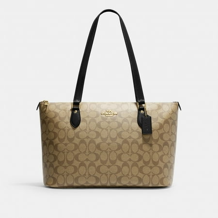 Coach Gallery Tote In Signature Canvas in Khaki Black