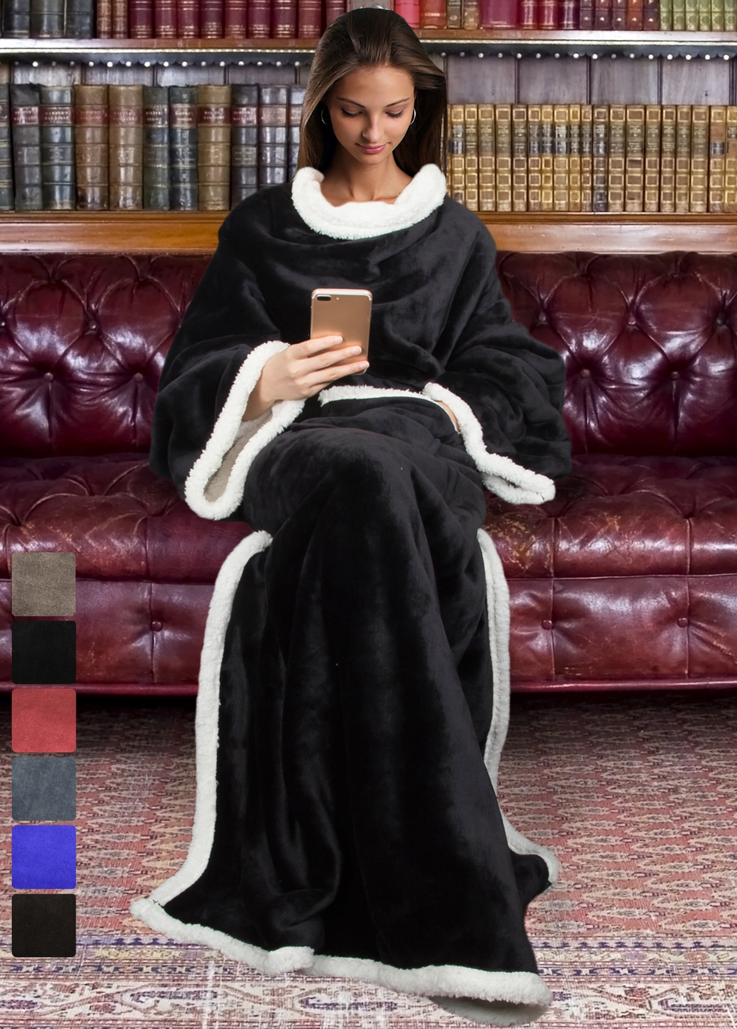 Sherpa Blanket with Sleeves for Women and Men, Super Soft Mink Fleece Wearable Adult Comfy Throw