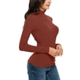 thumbnail image 4 of Long Sleeve Shirts for Women Cotton Women Casual Solid Long Sleeve Turtleneck Blouse Tops Slim Fit Stretchy Layer Tee Shirts Z0A-Red, XL, 4 of 7