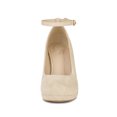 thumbnail image 6 of BLISSFUL STEP Women Ankle Strap Round Toe Stiletto Heels Pumps Beige 8.5, 6 of 7