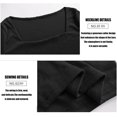 thumbnail image 3 of Top corto básico informal ajustado de manga larga con cuello cuadrado para mujer, camiseta de manga larga de color sólido, negro, 3 of 6