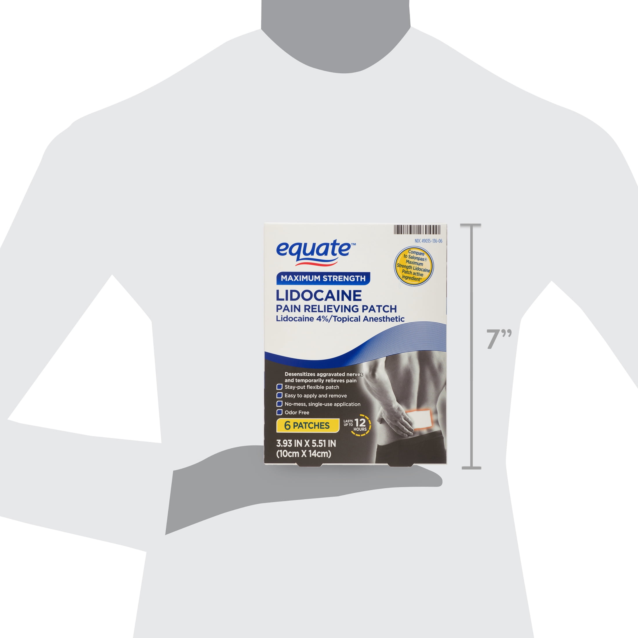 Equate Maximum Strength Lidocaine Pain Relieving Patches, 6 Count