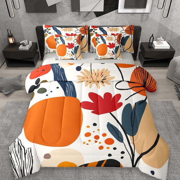 Erosebridal Modern Abstract Aesthetic 7-Piece Twin Bedding Sets,Colorful Flowers Bedding Comforter Set For Men Women,Reversible
