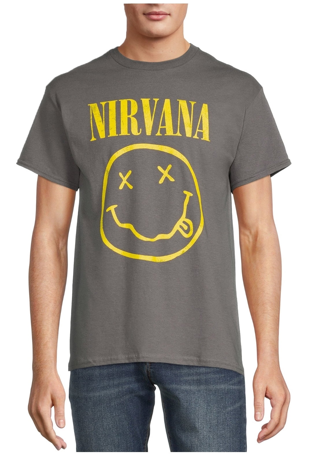 jury eskortere lav lektier Nirvana Smiley Charcoal Gray Graphic T-Shirt - 2XL - Walmart.com