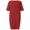 thumbnail image 4 of CHOK Robes en Lin pour Femmes Dames Occasionnels T-Shirt Midi Robe d'Été en Vrac à Manches Courtes Robe Robes Loungewear, 4 of 4
